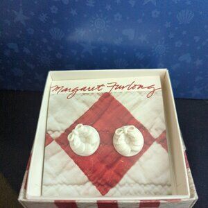 Margaret Furlong bisque porcelain wreath earrings. New in box